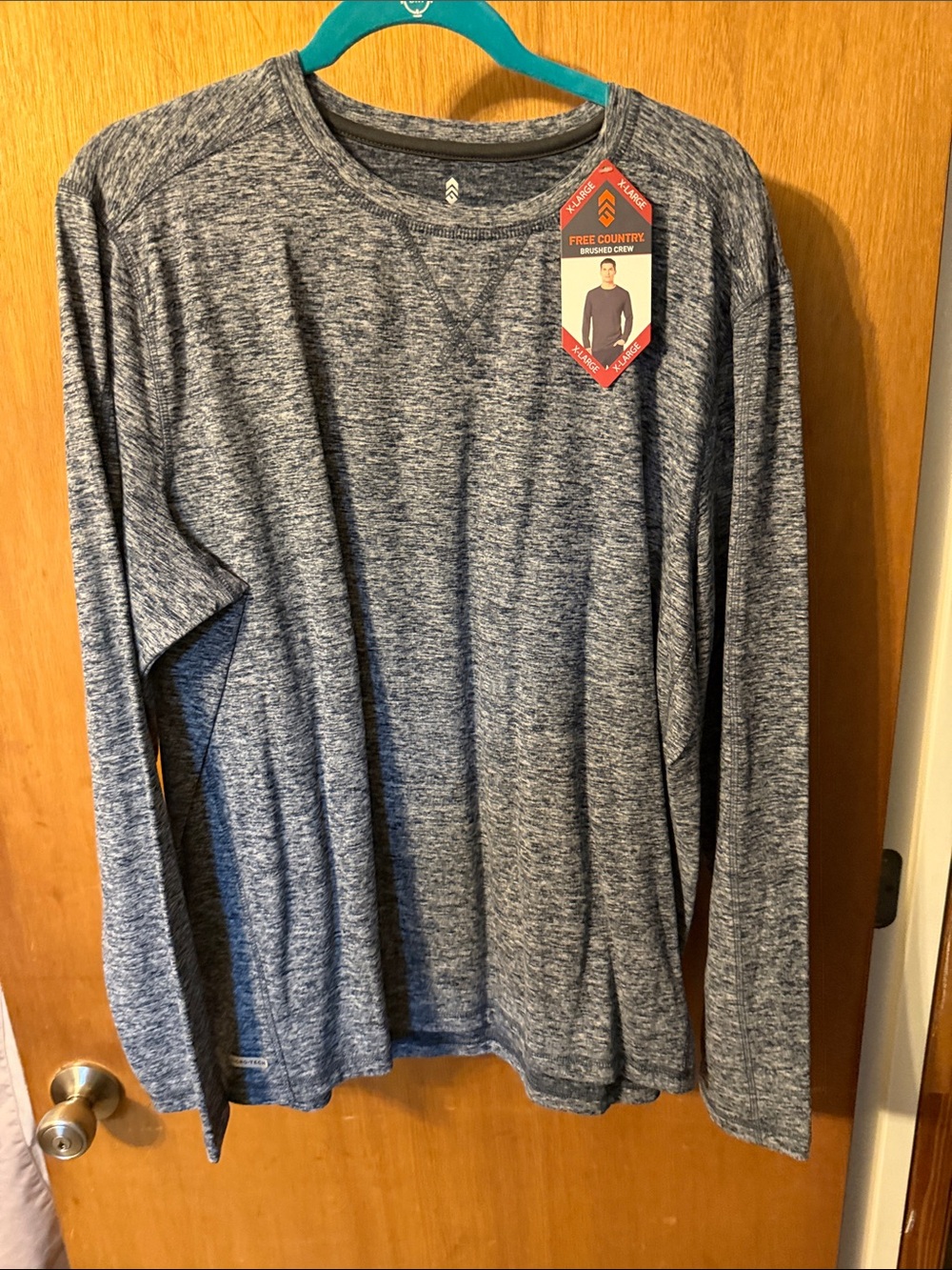 Free Country Men's Long Sleeve Heathered Navy Crew